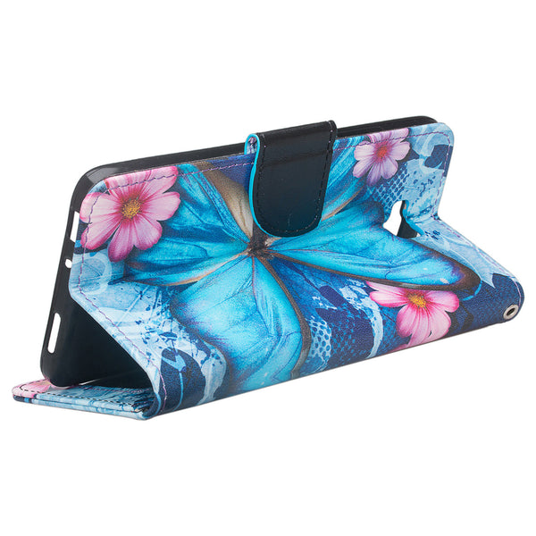 huawei ascend xt leather wallet case - blue butterfly - www.coverlabusa.com