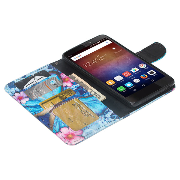 huawei ascend xt leather wallet case - blue butterfly - www.coverlabusa.com