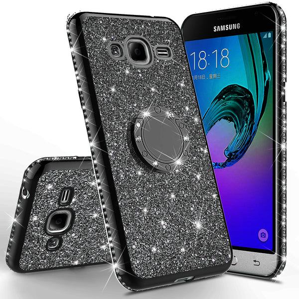 samsung galaxy j3 glitter bling fashion case - black - www.coverlabusa.com