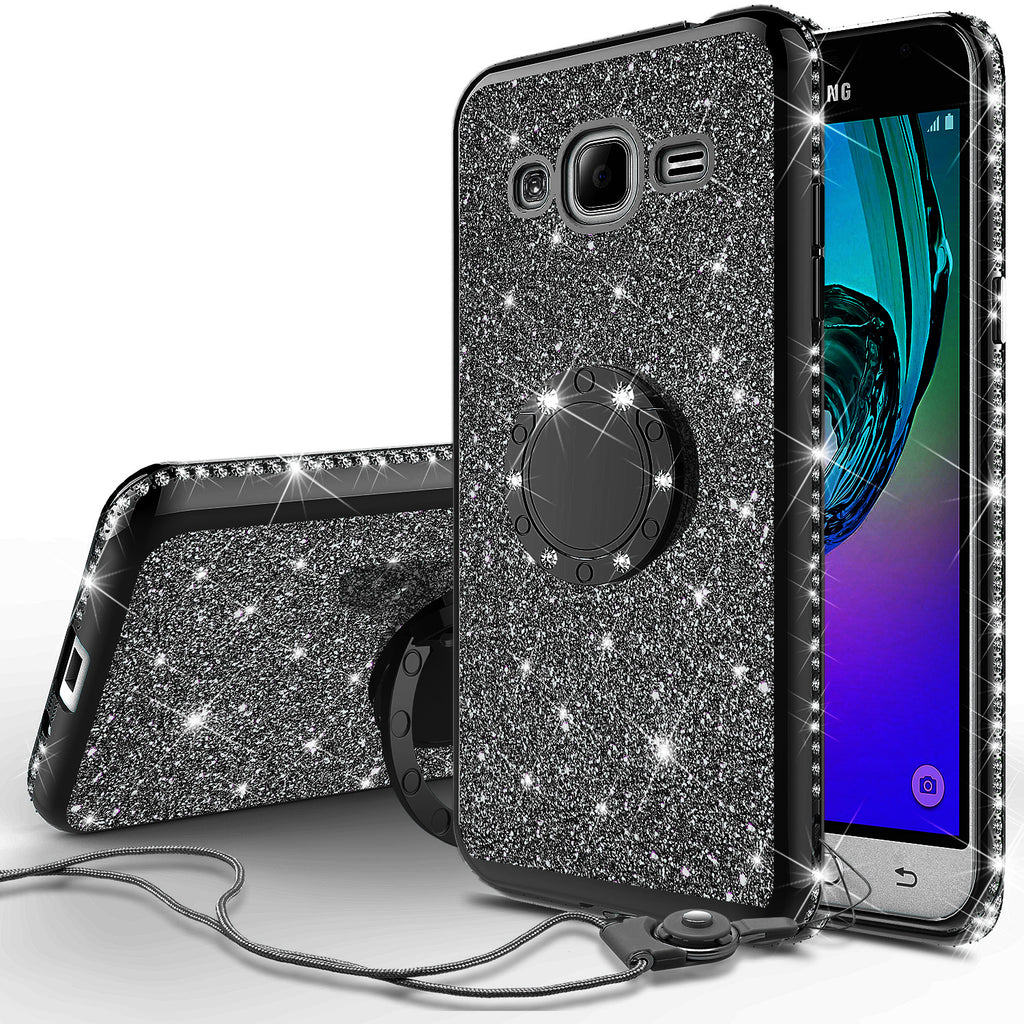 samsung galaxy j3 glitter bling fashion case - black - www.coverlabusa.com