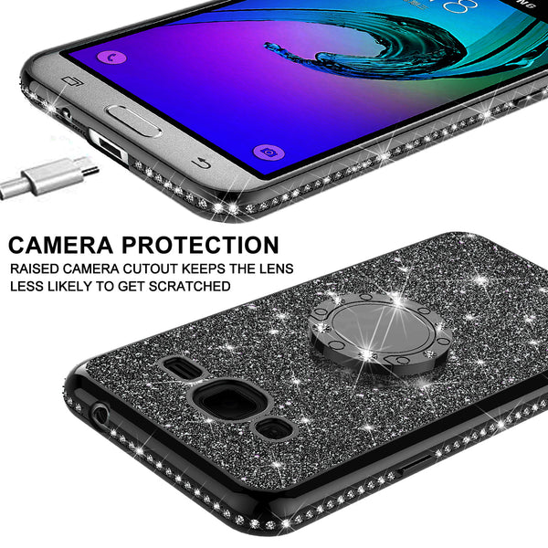 samsung galaxy j3 glitter bling fashion case - black - www.coverlabusa.com