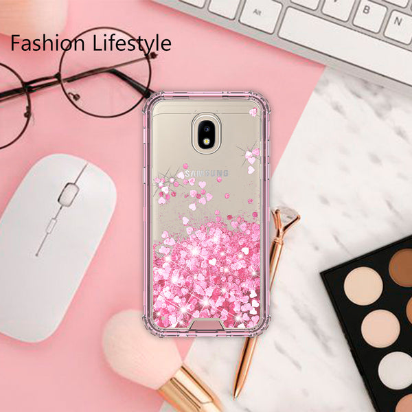 hard clear glitter phone case for samsung galaxy j3 2018 - pink - www.coverlabusa.com