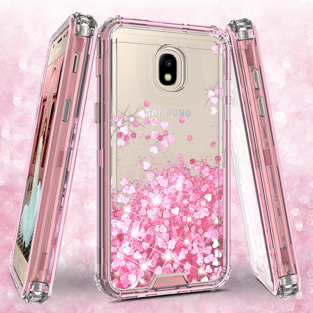 hard clear glitter phone case for samsung galaxy j3 2018 - pink - www.coverlabusa.com