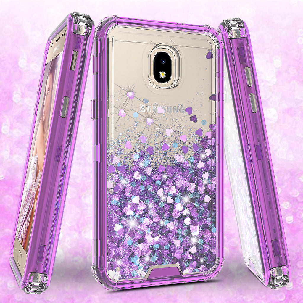 hard clear glitter phone case for samsung galaxy j3 2018 - purple - www.coverlabusa.com