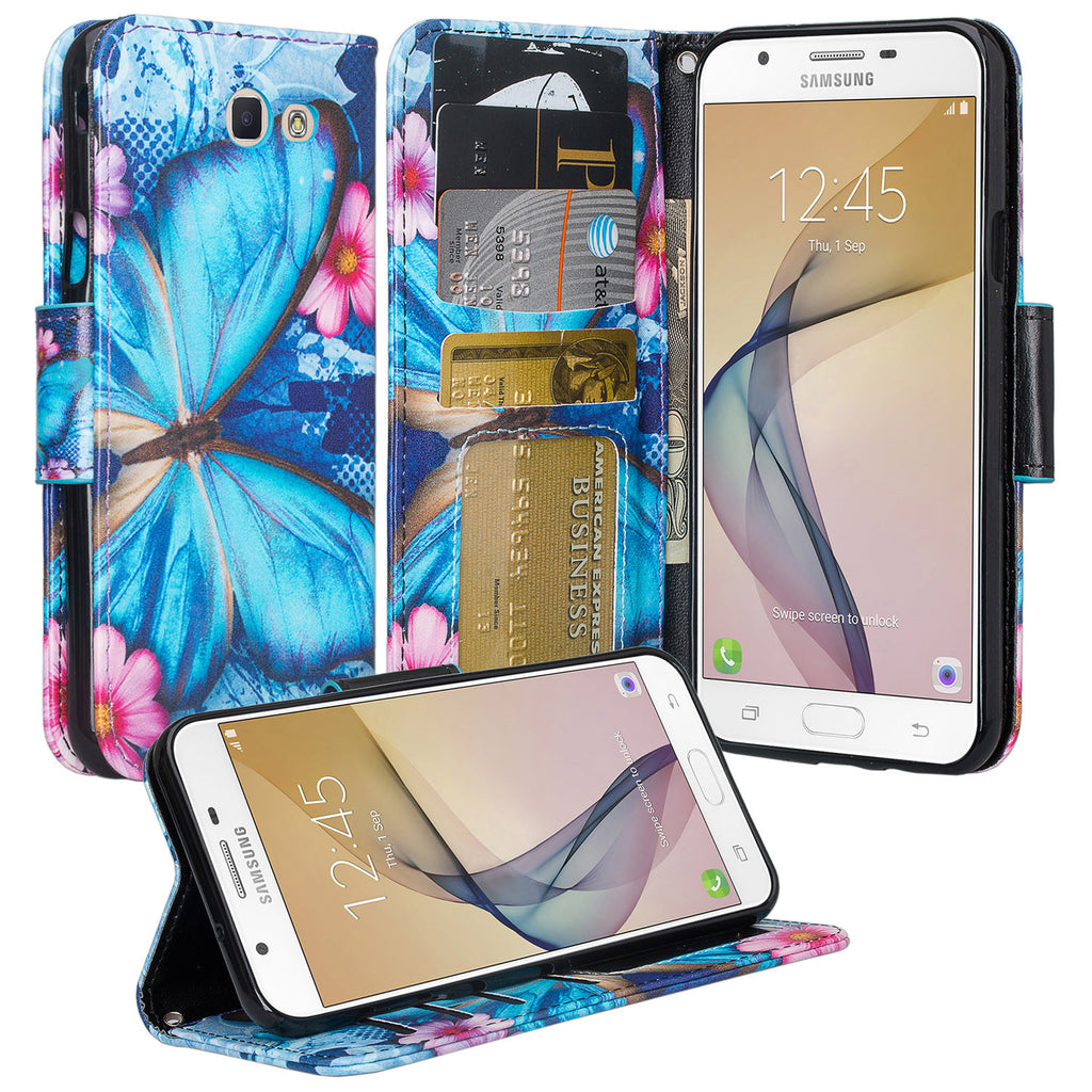 Samsung J7(2017), J7 Sky Pro, J7 V, J7 Perx Wallet Case - blue butterfly- www.coverlabusa.com