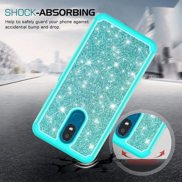 lg aristo 4 plus glitter hybrid case - teal - www.coverlabusa.com