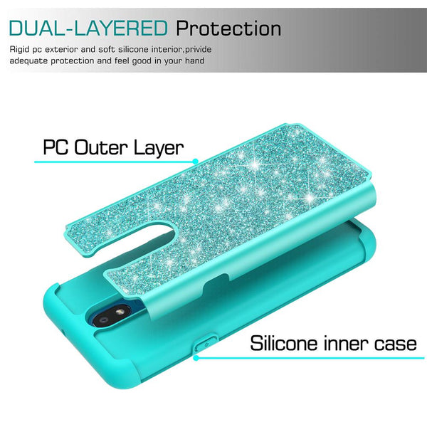 lg aristo 4 plus glitter hybrid case - teal - www.coverlabusa.com
