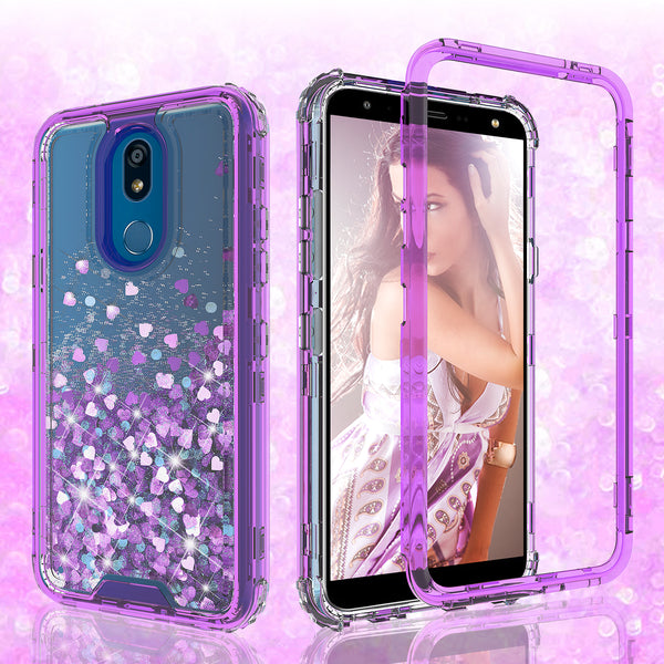 hard clear glitter phone case for lg aristo 4 plus - purple - www.coverlabusa.com