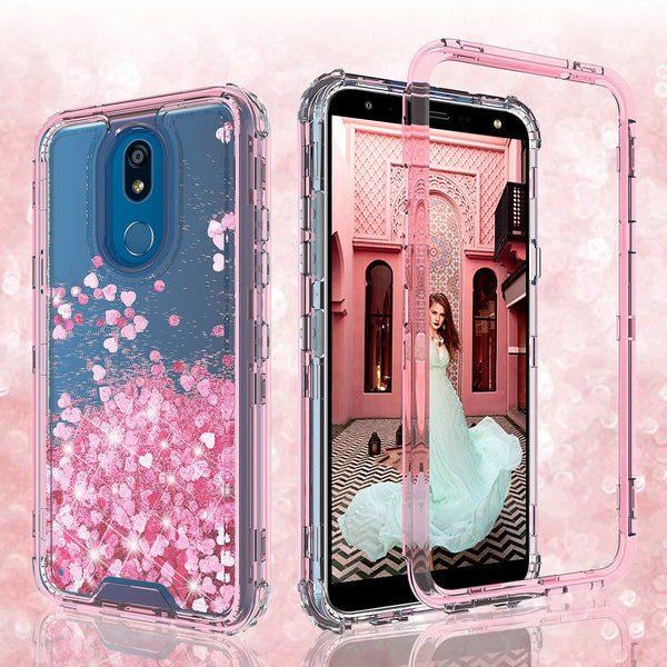 hard clear glitter phone case for lg aristo 4 plus - pink - www.coverlabusa.com