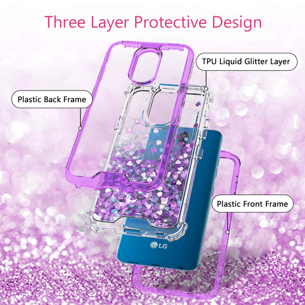 hard clear glitter phone case for lg aristo 4 plus - purple - www.coverlabusa.com