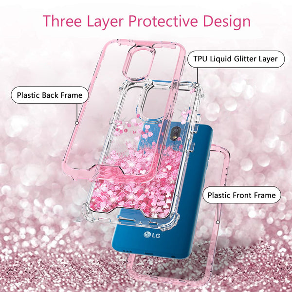 hard clear glitter phone case for lg aristo 4 plus - pink - www.coverlabusa.com