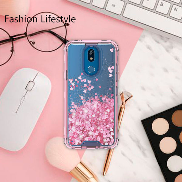 hard clear glitter phone case for lg aristo 4 plus - pink - www.coverlabusa.com