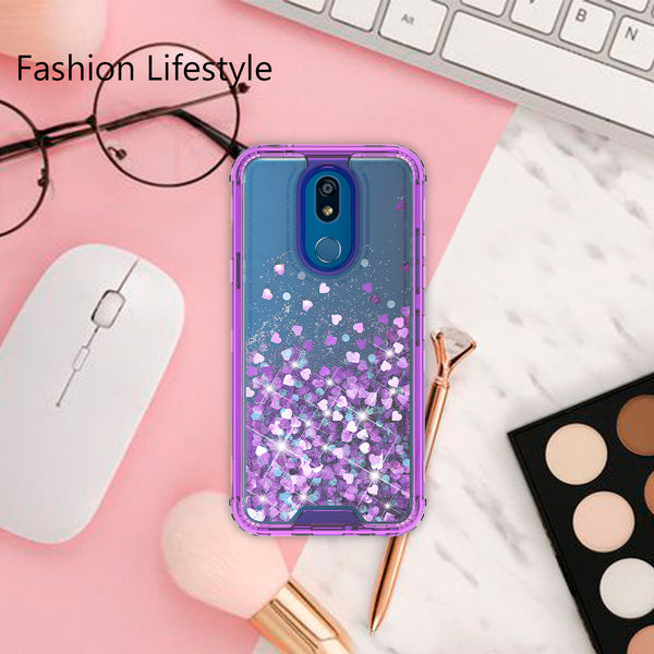 hard clear glitter phone case for lg aristo 4 plus - purple - www.coverlabusa.com