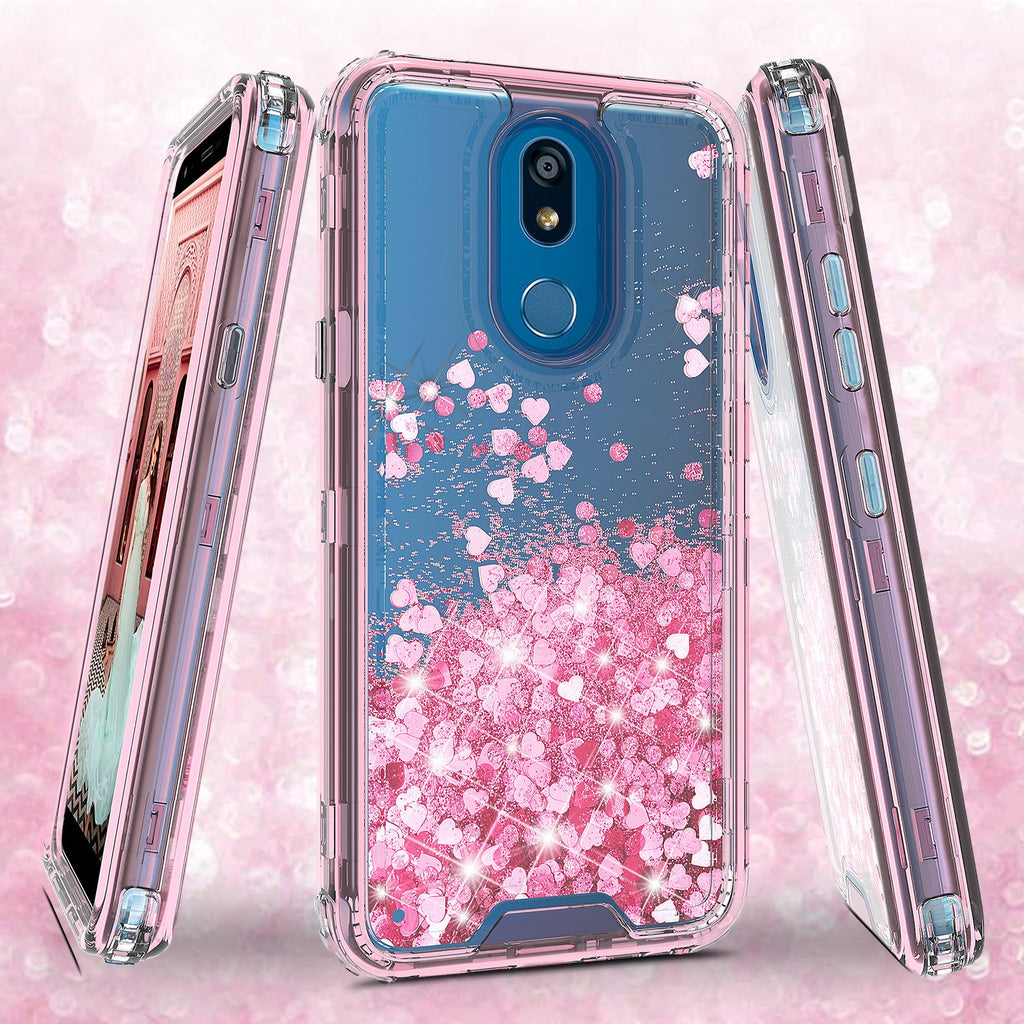 hard clear glitter phone case for lg aristo 4 plus - pink - www.coverlabusa.com