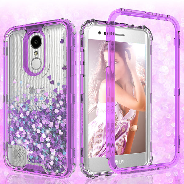 hard clear glitter phone case for lg aristo - purple - www.coverlabusa.com