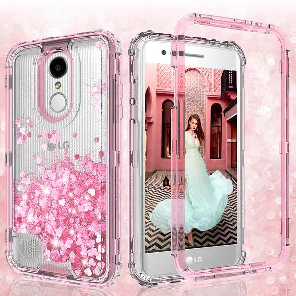 hard clear glitter phone case for lg aristo - pink - www.coverlabusa.com