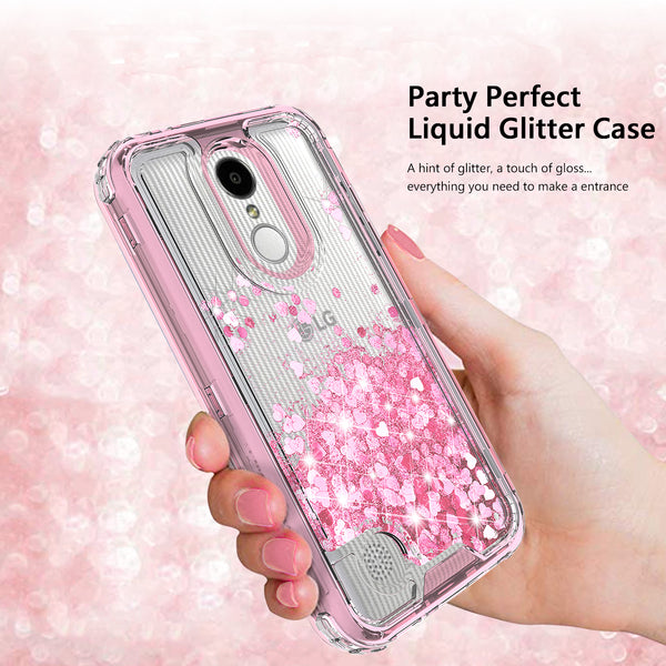 hard clear glitter phone case for lg aristo - pink - www.coverlabusa.com