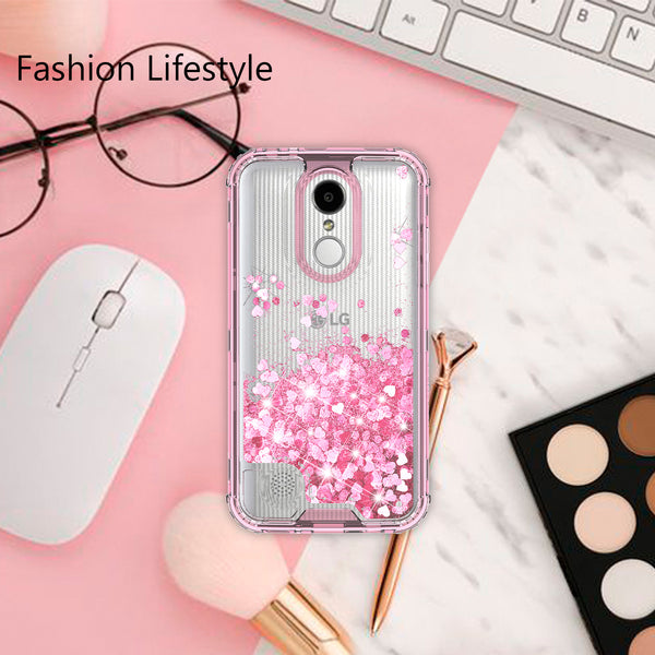 hard clear glitter phone case for lg aristo - pink - www.coverlabusa.com
