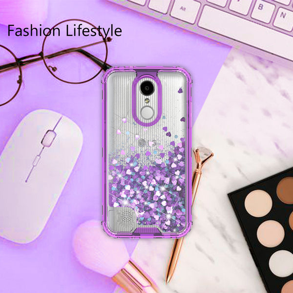 hard clear glitter phone case for lg aristo - purple - www.coverlabusa.com