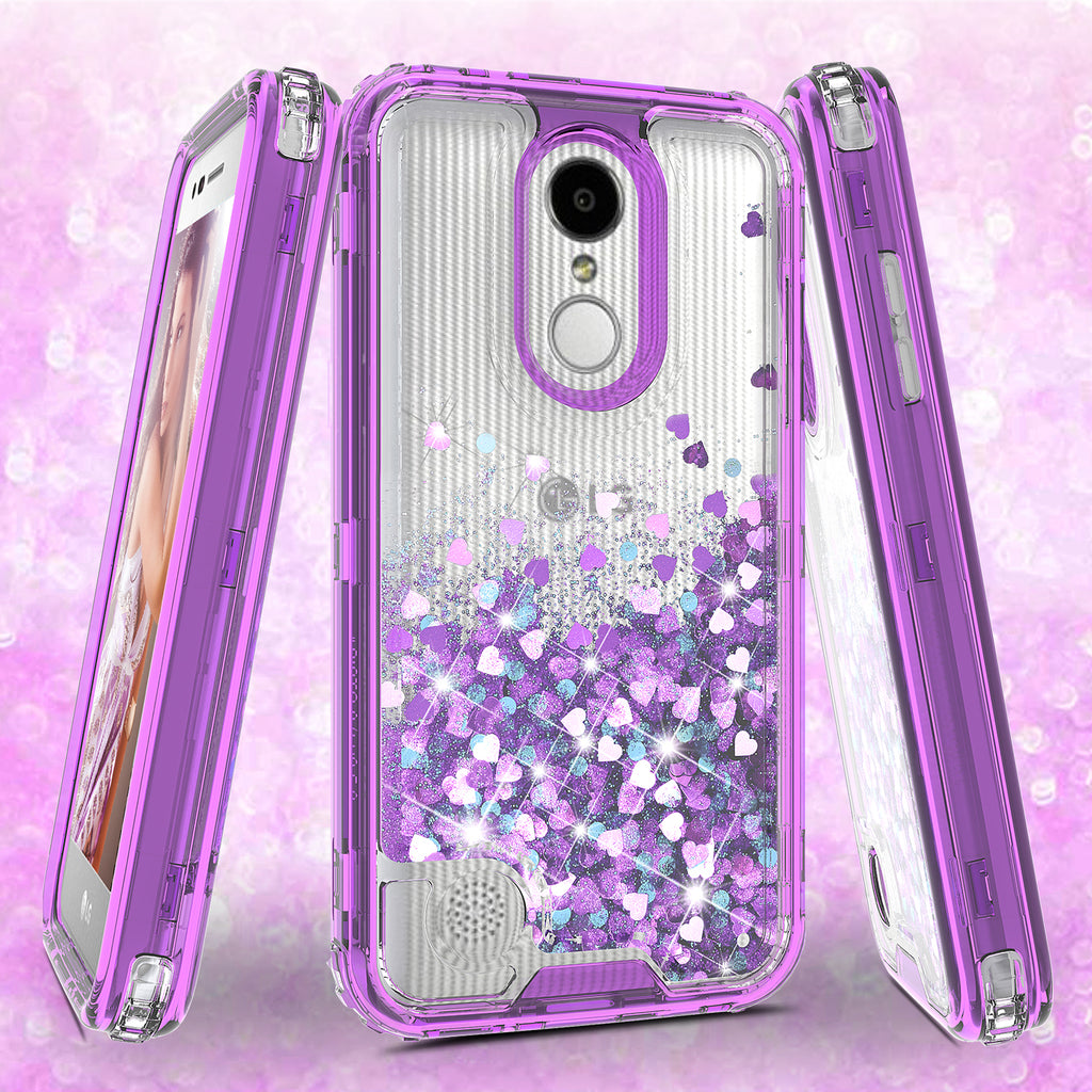 hard clear glitter phone case for lg aristo - purple - www.coverlabusa.com