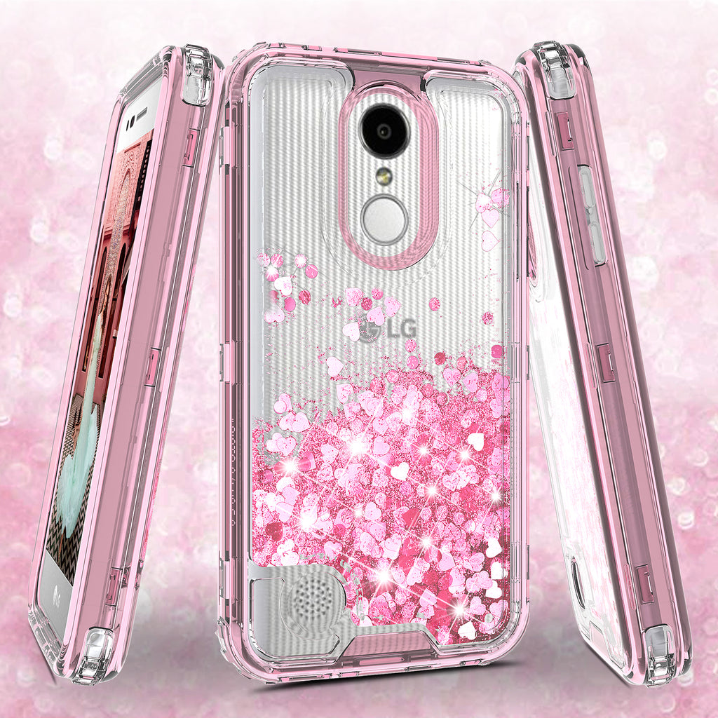 hard clear glitter phone case for lg aristo - pink - www.coverlabusa.com
