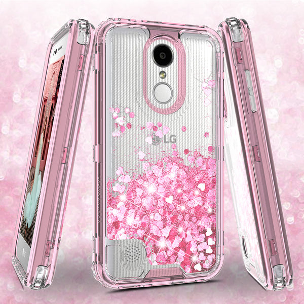 hard clear glitter phone case for lg aristo - pink - www.coverlabusa.com