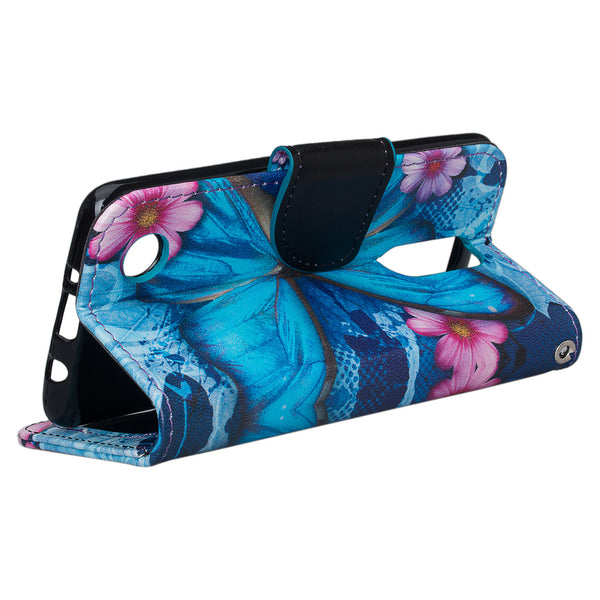 LG K4 (2017) | Fortune | Phoenix 3 | LV1 | M150 leather wallet case - blue butterfly - www.coverlabusa.com