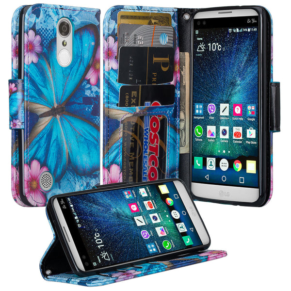 LG K4 (2017) | Fortune | Phoenix 3 | LV1 | M150 leather wallet case - blue butterfly - www.coverlabusa.com