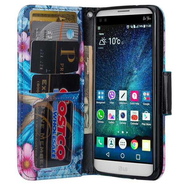 LG K4 (2017) | Fortune | Phoenix 3 | LV1 | M150 leather wallet case - blue butterfly - www.coverlabusa.com