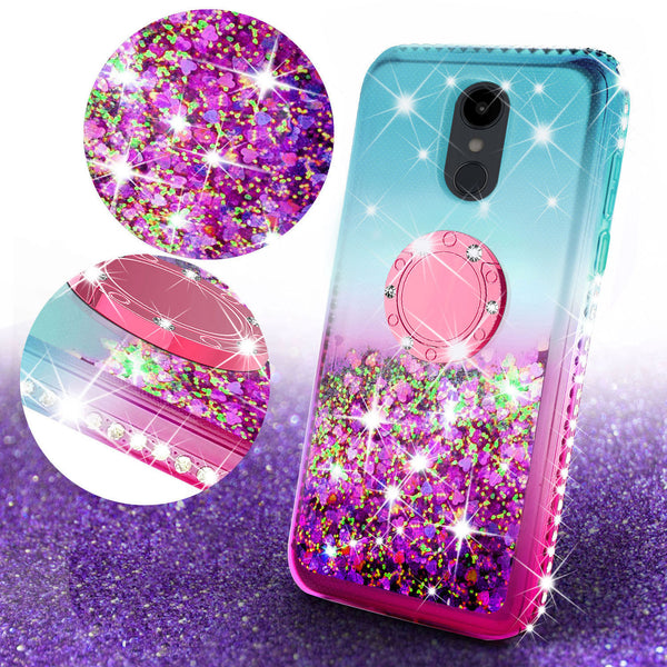 glitter ring phone case for lg aristo 4 plus - teal/pink gradient - www.coverlabusa.com