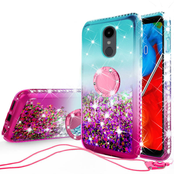 glitter ring phone case for lg aristo 4 plus - teal/pink gradient - www.coverlabusa.com