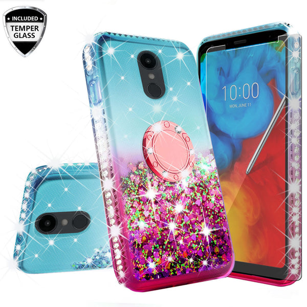 glitter ring phone case for lg aristo 4 plus - teal/pink gradient - www.coverlabusa.com