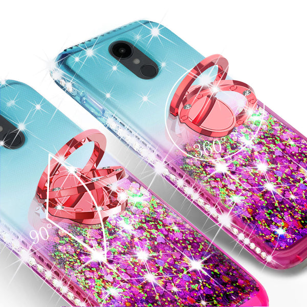 glitter ring phone case for lg aristo 4 plus - teal/pink gradient - www.coverlabusa.com