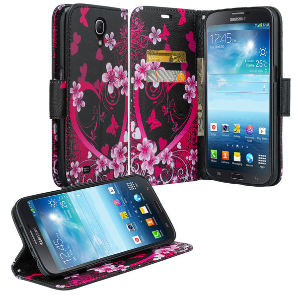 samsung galaxy mega 6.3 leather wallet case - heart butterflies - www.coverlabusa.com
