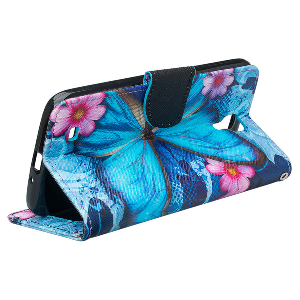 samsung galaxy mega 6.3 leather wallet case - blue butterfly - www.coverlabusa.com