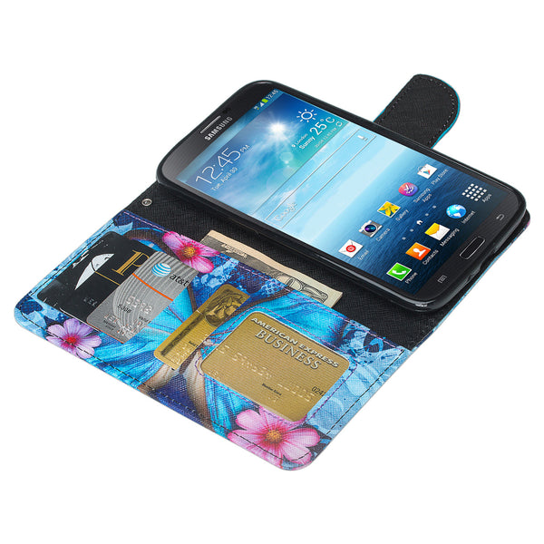 samsung galaxy mega 6.3 leather wallet case - blue butterfly - www.coverlabusa.com