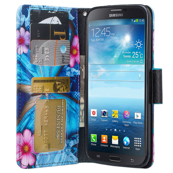 samsung galaxy mega 6.3 leather wallet case - blue butterfly - www.coverlabusa.com