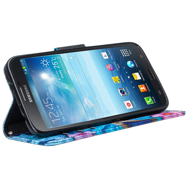 samsung galaxy mega 6.3 leather wallet case - blue butterfly - www.coverlabusa.com