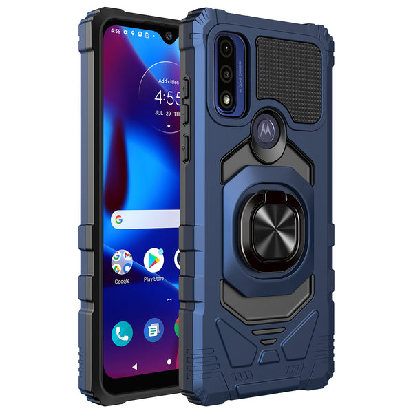 ring kickstand hyhrid phone case for motorola moto g pure - blue - www.coverlabusa.com