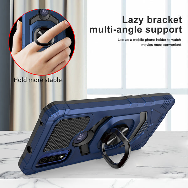 ring kickstand hyhrid phone case for motorola moto g pure - blue - www.coverlabusa.com