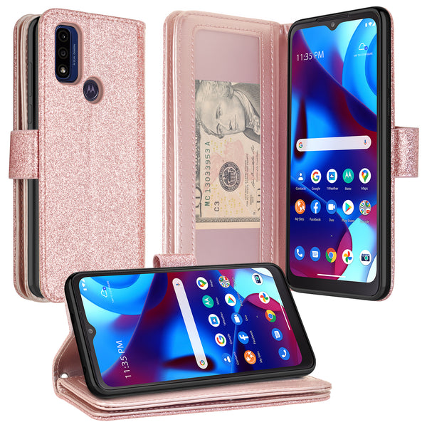 motorola moto g pure glitter wallet case - rose gold - www.coverlabusa.com