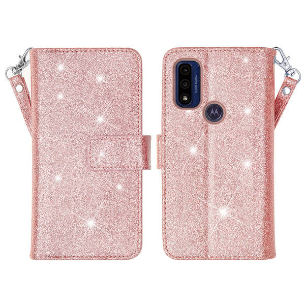 motorola moto g pure glitter wallet case - rose gold - www.coverlabusa.com