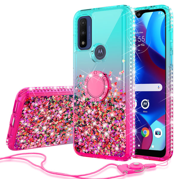 glitter phone case for motorola moto g pure - teal/pink gradient - www.coverlabusa.com