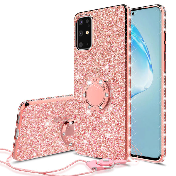 samsung galaxy s20 fan edition glitter bling fashion case - rose gold - www.coverlabusa.com