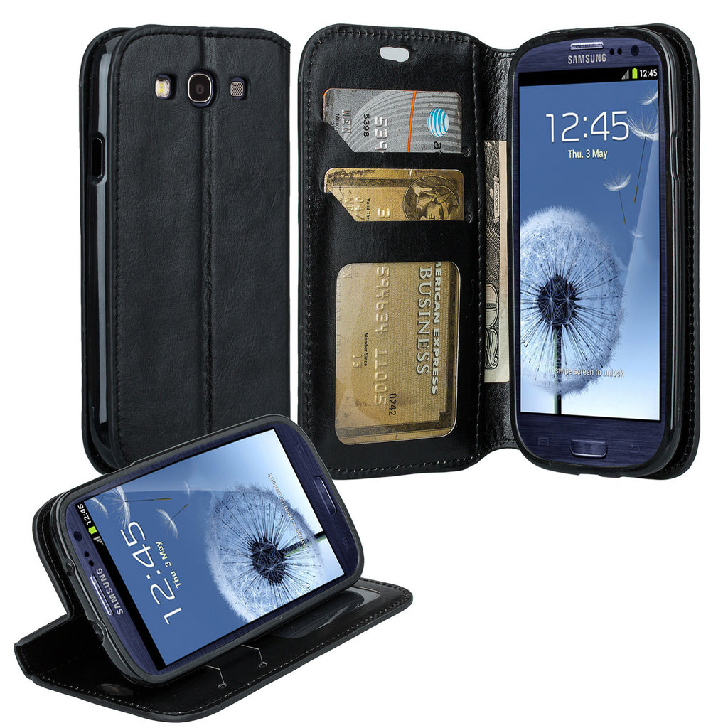 samsung galaxy S3 leather wallet case - black - www.coverlabusa.com