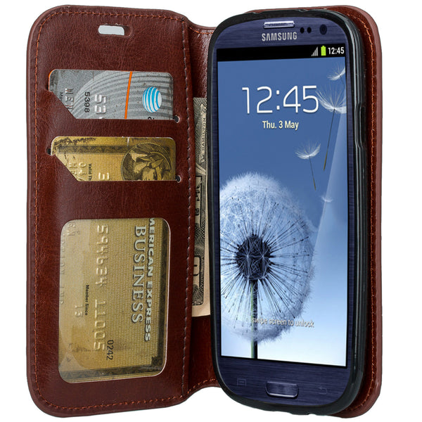 samsung galaxy S3 leather wallet case - brown - www.coverlabusa.com