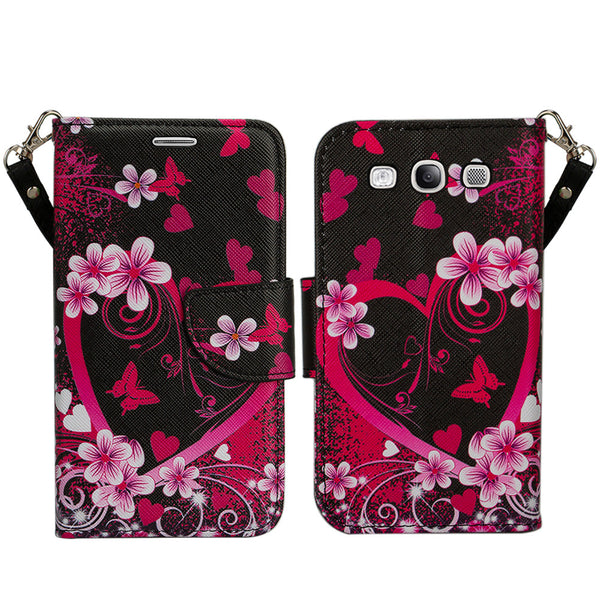 samsung galaxy S3 leather wallet case - heart butterflies - www.coverlabusa.com