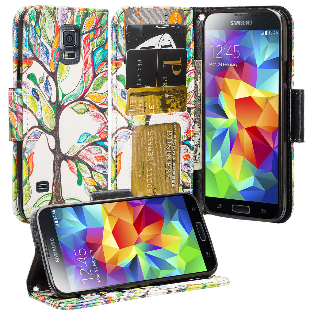 samsung galaxy S5 leather wallet case - vibrant tree - www.coverlabusa.com