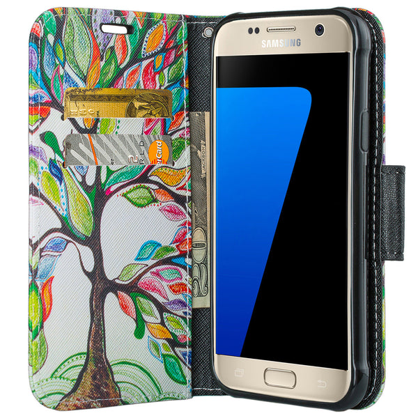 samsung galaxy s7 active leather wallet case - colorful tree - www.coverlabusa.com