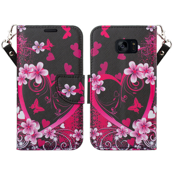 samsung galaxy s7 active leather wallet case - heart butterflies - www.coverlabusa.com